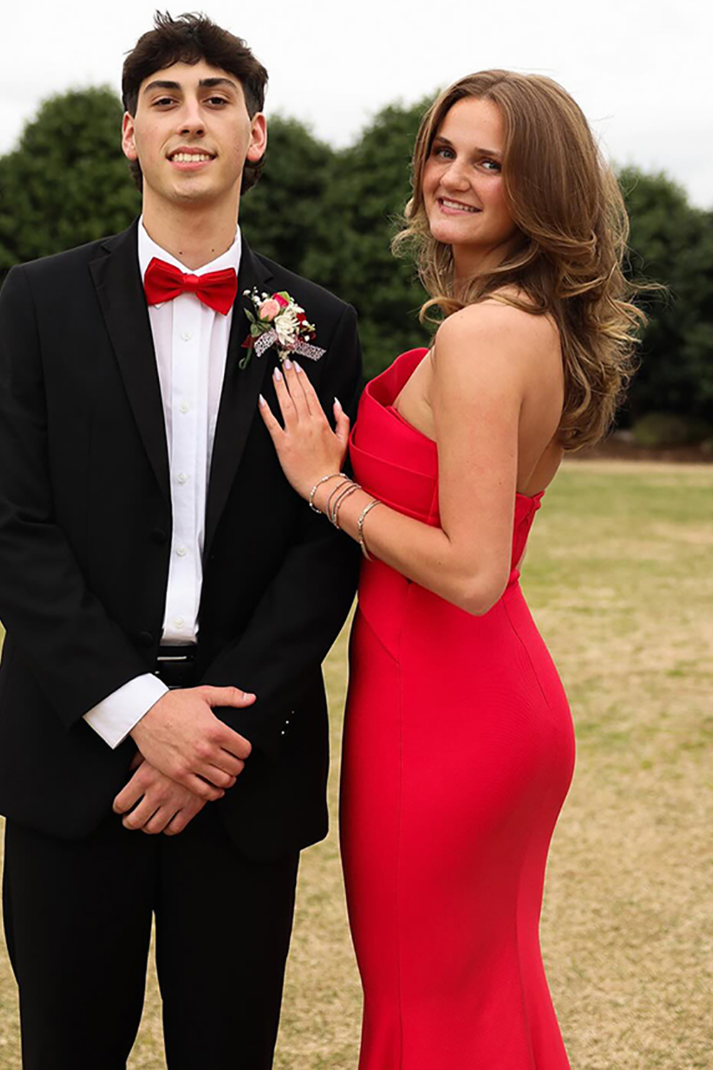 Red Satin Mermaid Strapless Long Formal Dress