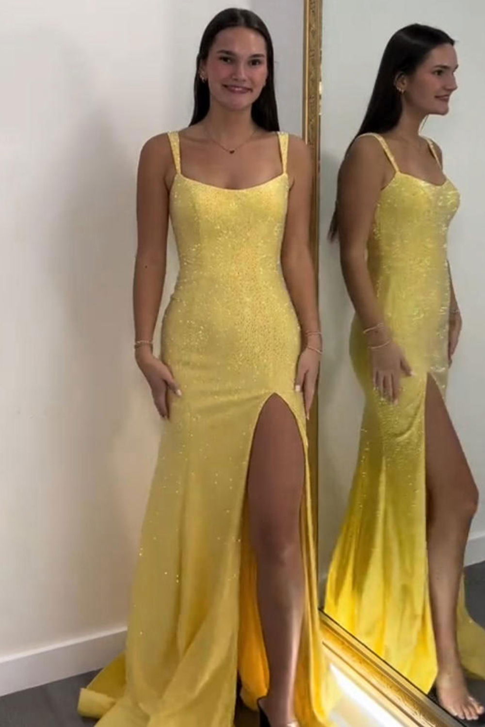 Sparkly Royal Blue Sheath Sequin Long Prom Dress with Slit