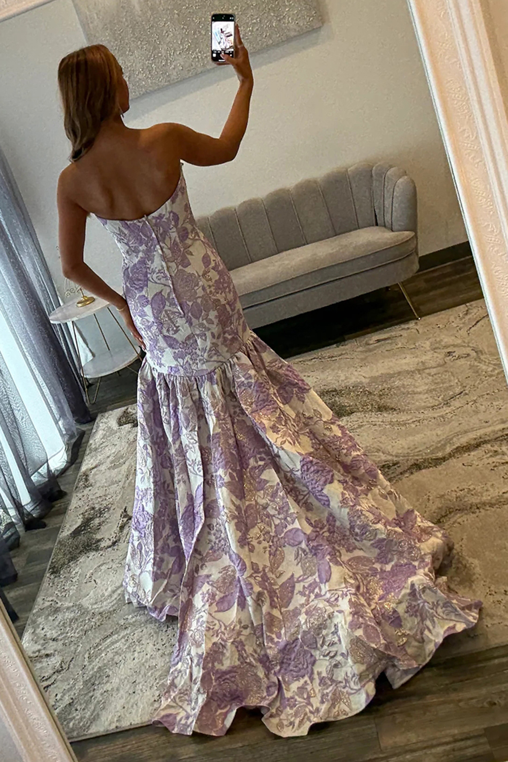 Elegant Lilac Floral Sweetheart A Line Long Prom Dress