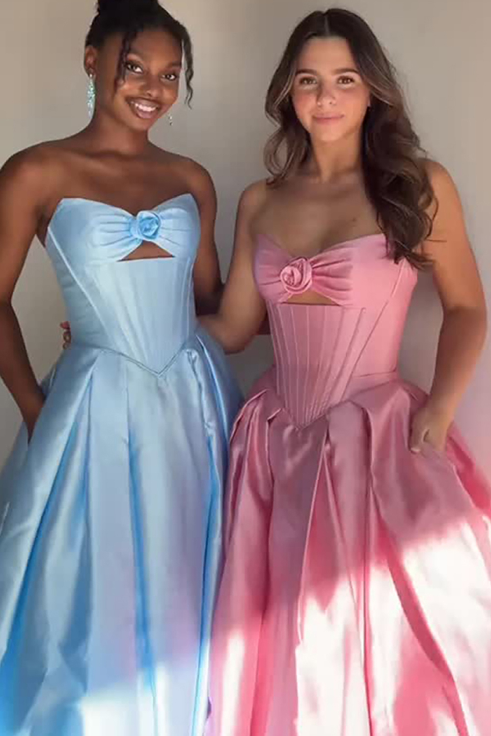 Yellow A-Line Sweetheart Satin Cut Out Long Corset Prom Dress