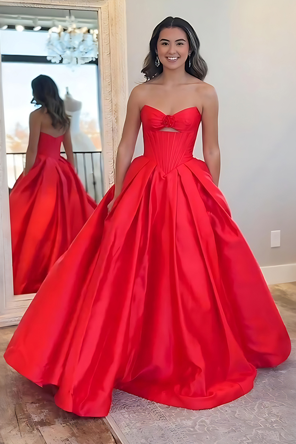 Yellow A-Line Sweetheart Satin Cut Out Long Corset Prom Dress