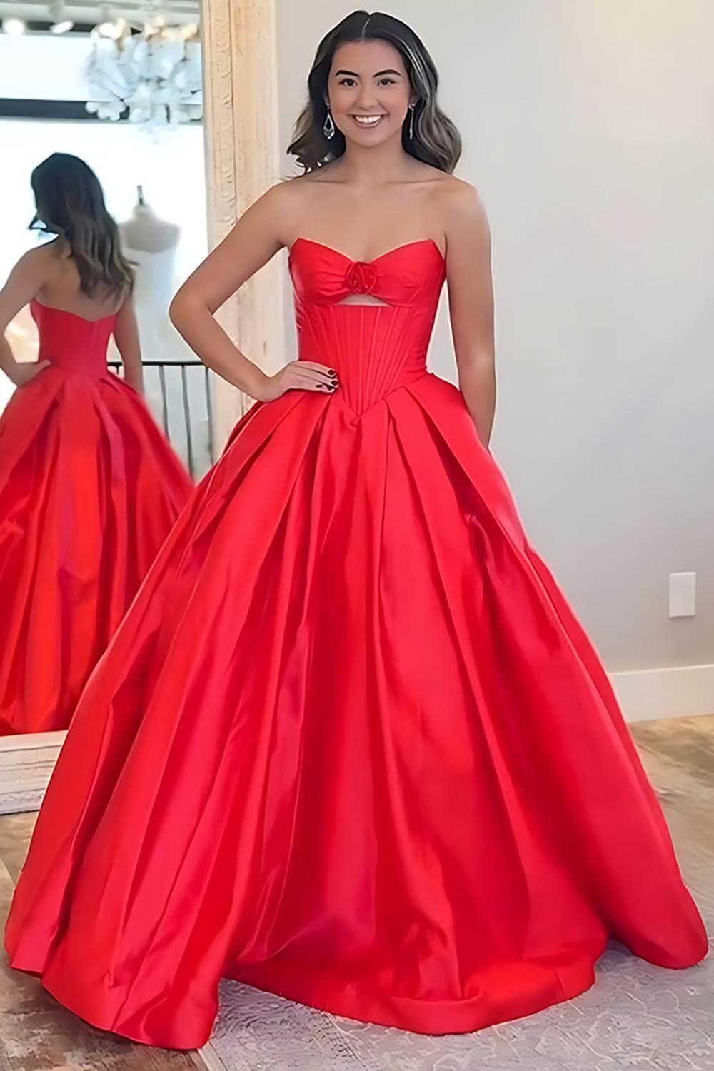 Yellow A-Line Sweetheart Satin Cut Out Long Corset Prom Dress