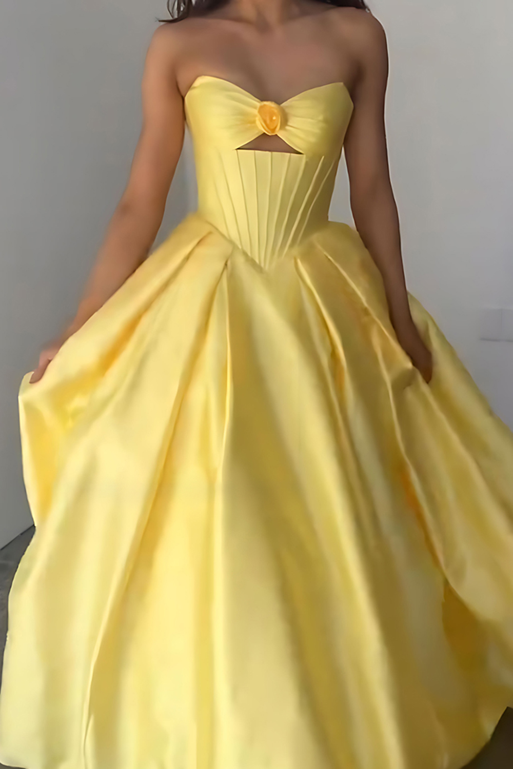 Pink Sweetheart Satin Corset A-Line Cut Out Long Prom Dress