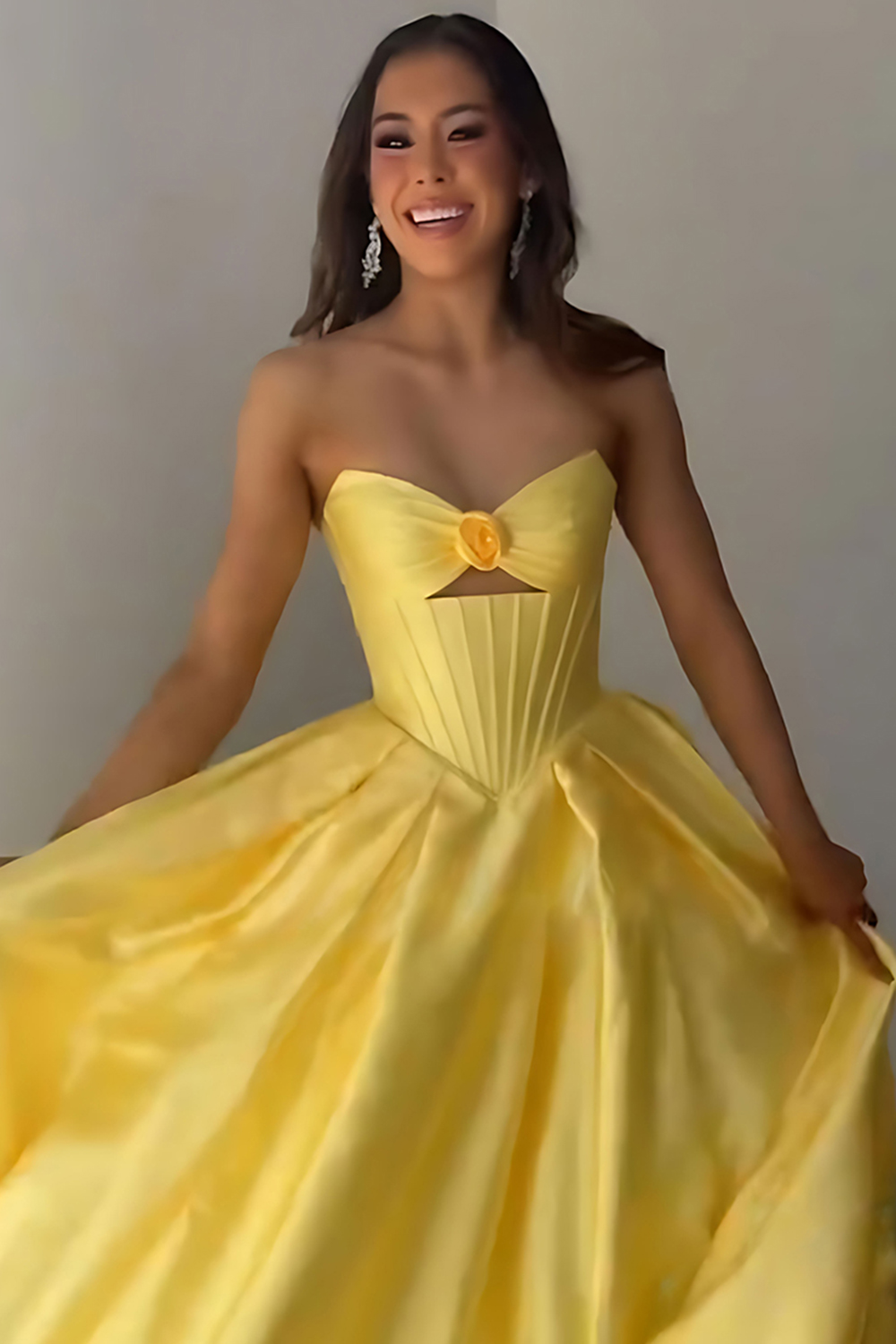 Pink Sweetheart Satin Corset A-Line Cut Out Long Prom Dress