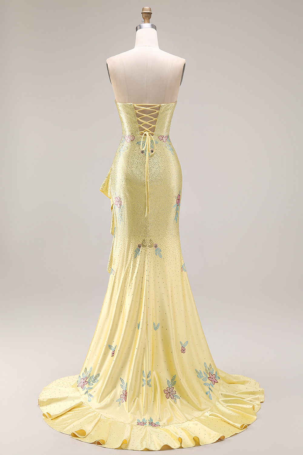 Sparkly White Mermaid Strapless Ruffled Long Beaded Prom Dress with Slit