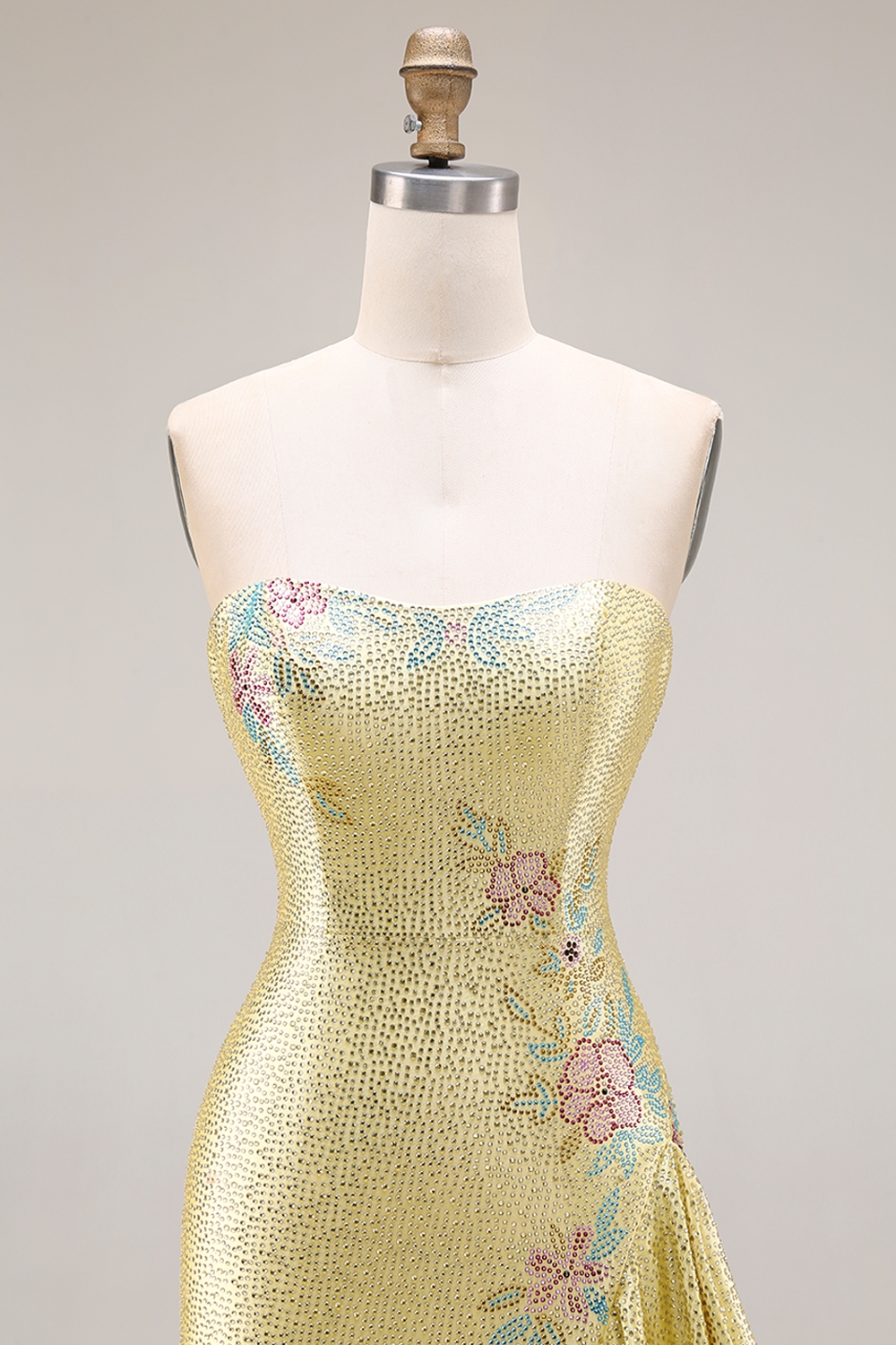 Sparkly White Mermaid Strapless Ruffled Long Beaded Prom Dress with Slit