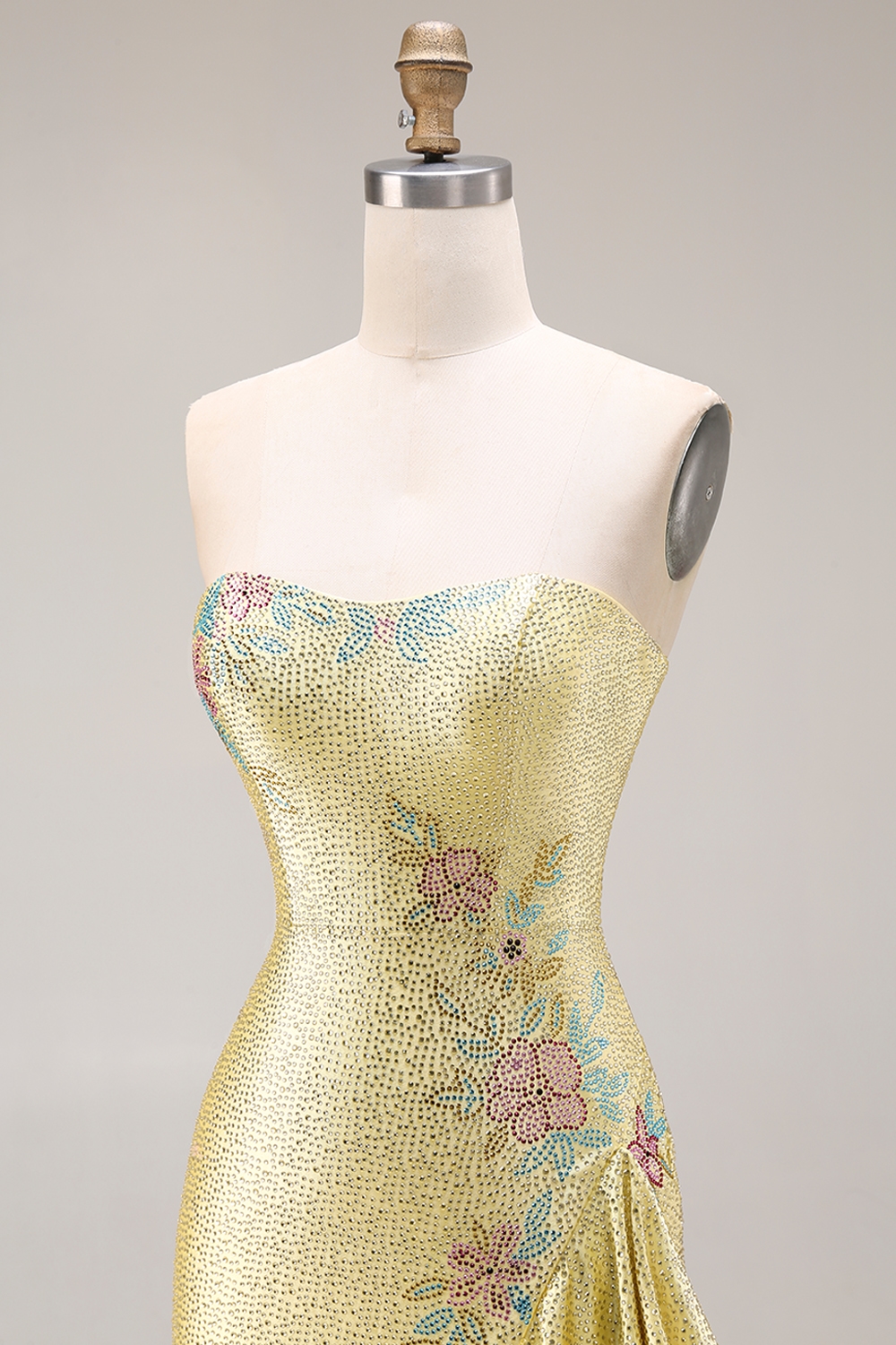 Sparkly White Mermaid Strapless Ruffled Long Beaded Prom Dress with Slit