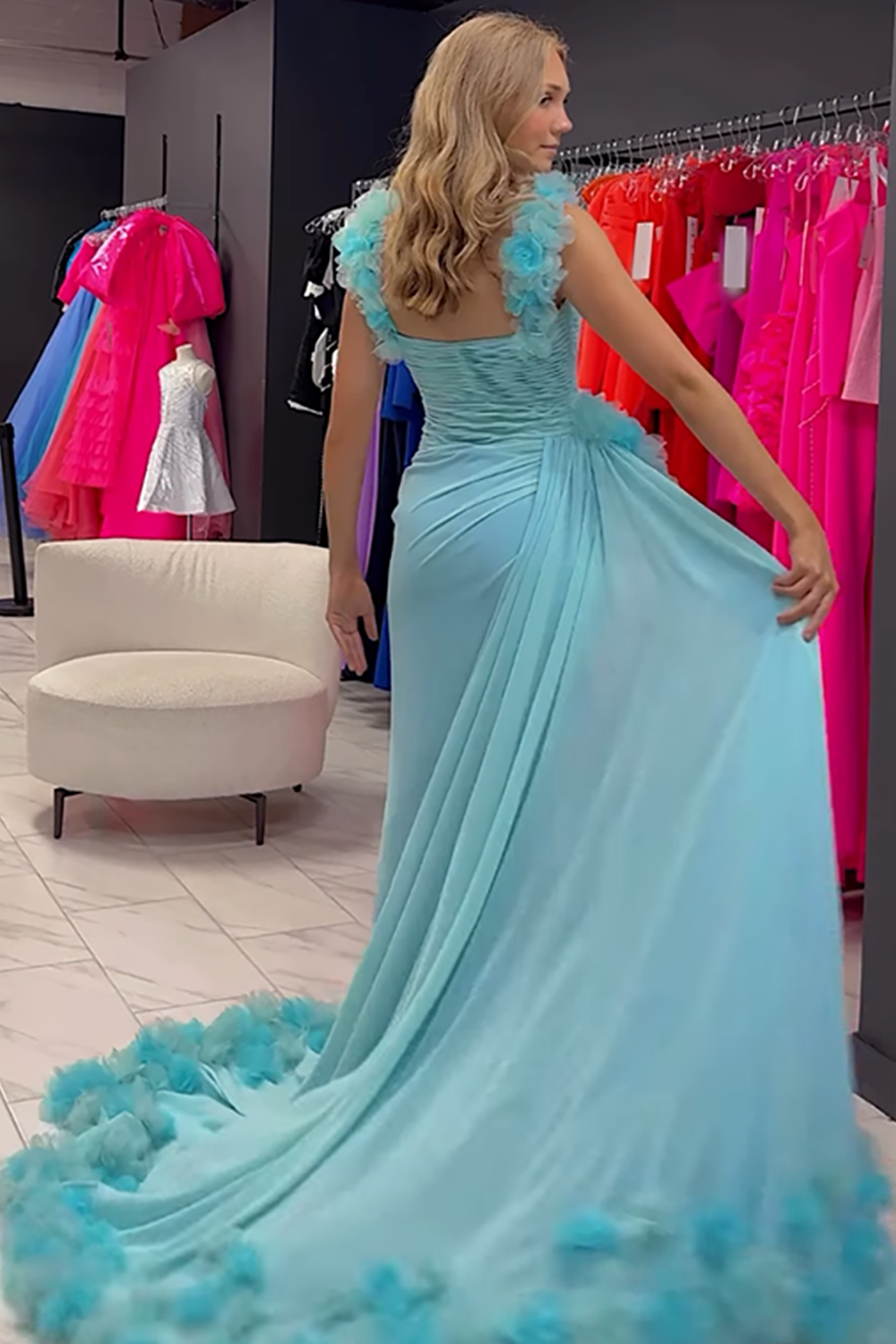 Light Green Floral V-Neck Mermaid Long Prom Dress with Cape