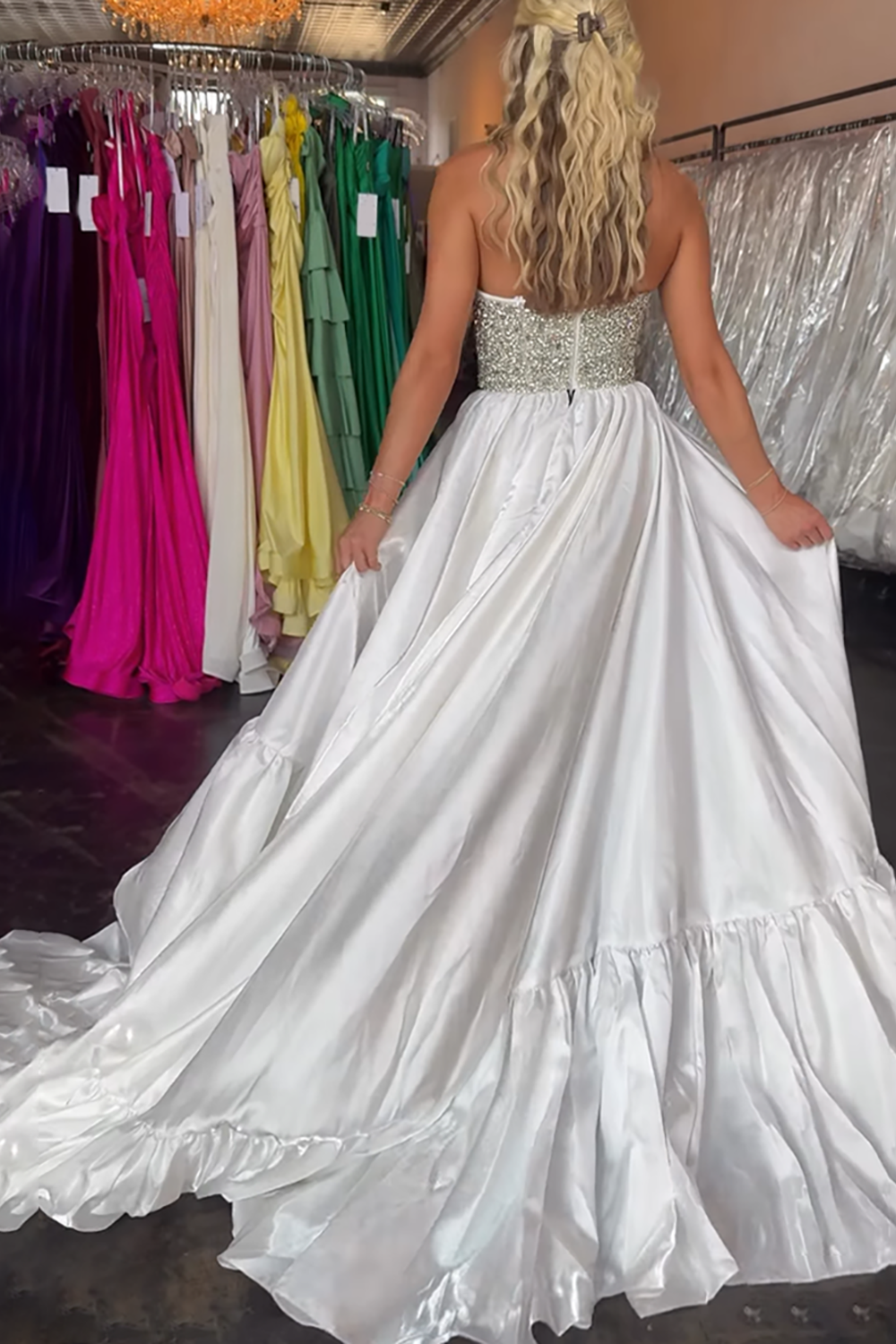 Sparkly Black and White Sequin A Line V-Neck Long Prom Dress