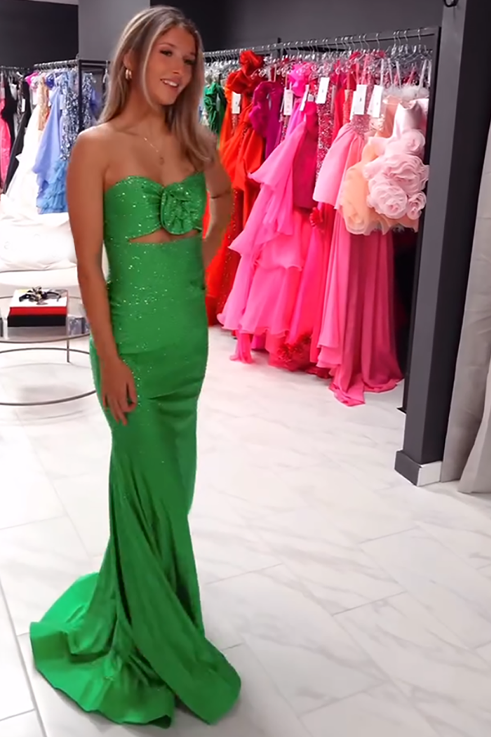 Sparkly Fuchsia Beaded Mermaid Sweetheart Long Prom Dress with 3D Flower