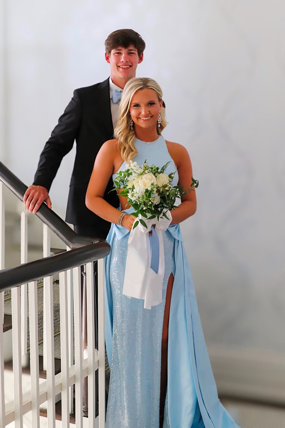 Sparkly Light Blue Mermaid Sequin Cut Out Long Prom Dress with Cape