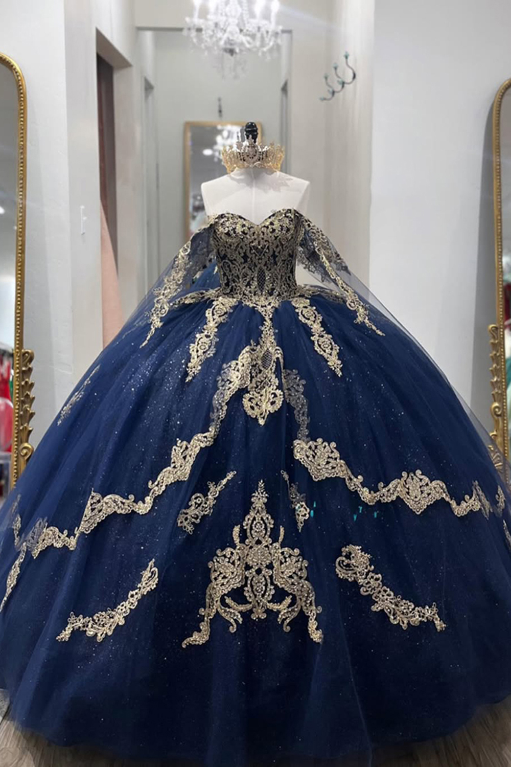 Sparkly Navy Sweetheart Sequins Ball Gown Quinceanera Dress with Appliques