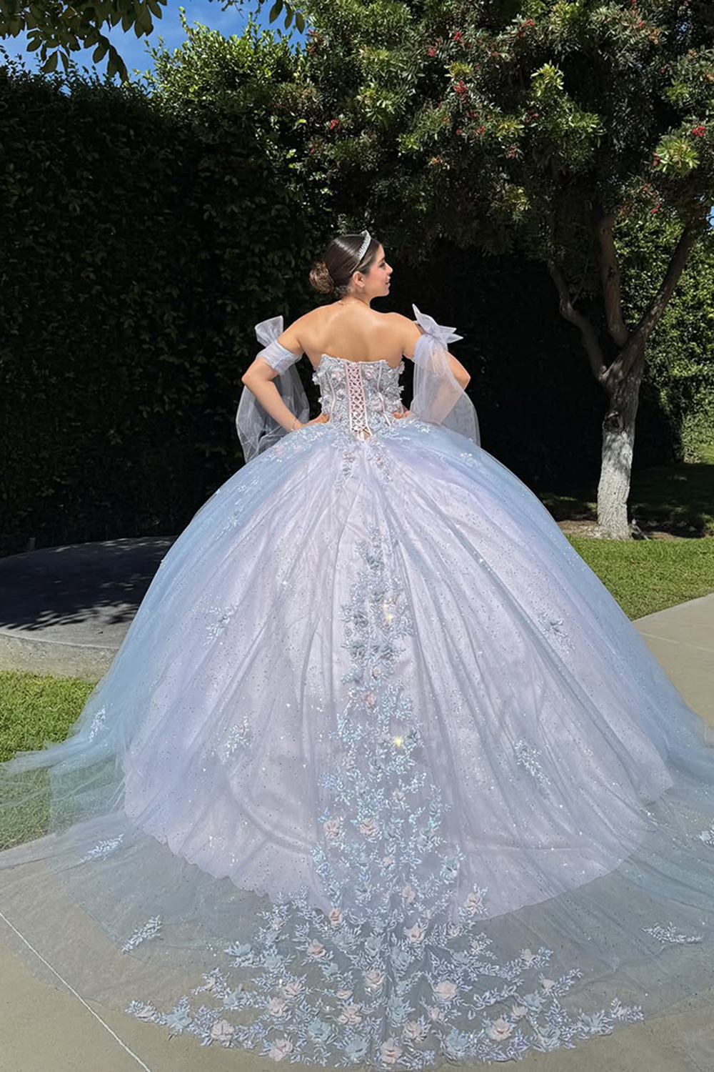 Sparkly Blue Sweetheart Beaded Ball Gown Corset Tulle 3D Floral Quinceanera Dress with Appliques