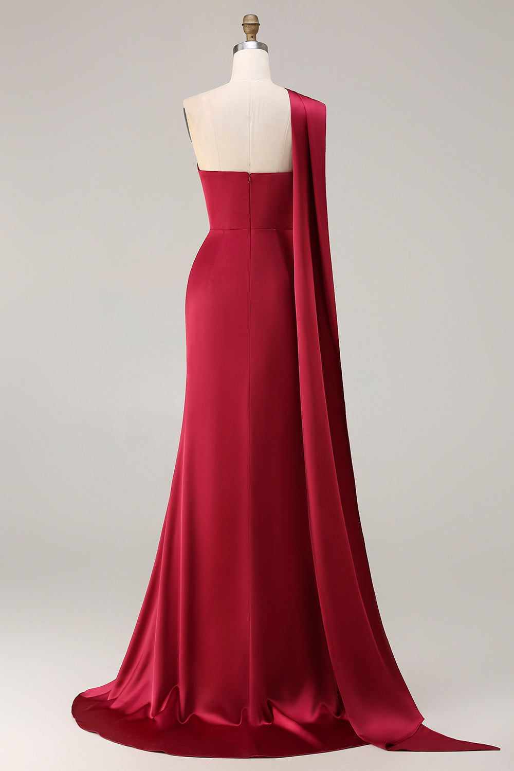 Elegant Burgundy Mermaid Neck Scarf Ruched Long Satin Prom Dress