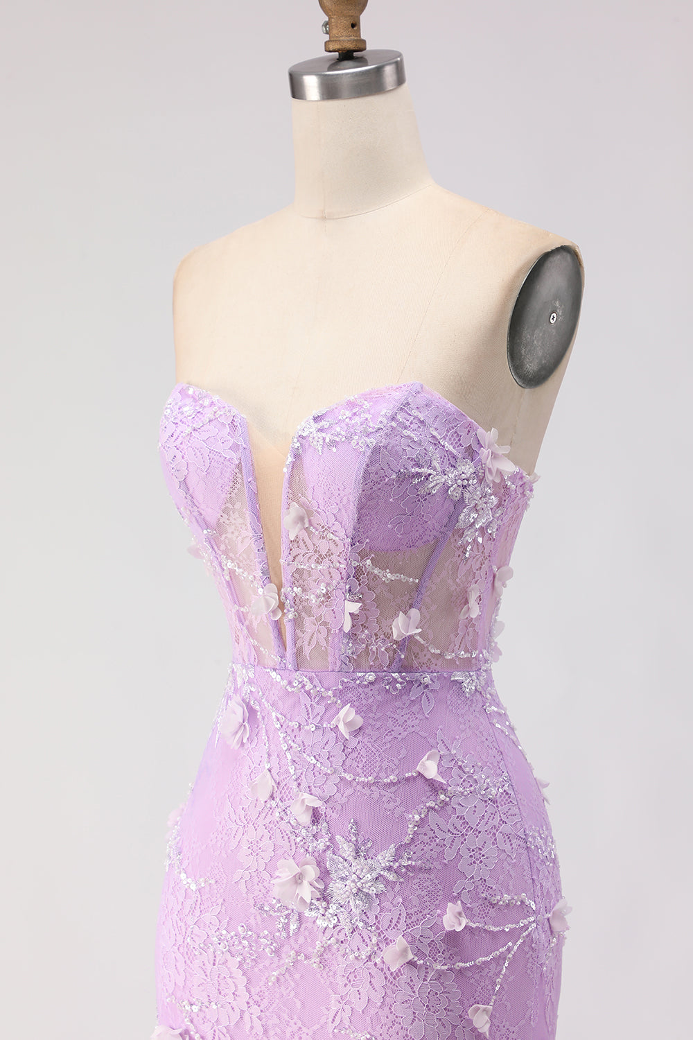 Floral Yellow Corset Mermaid Strapless Long Tulle Prom Dress with Lace