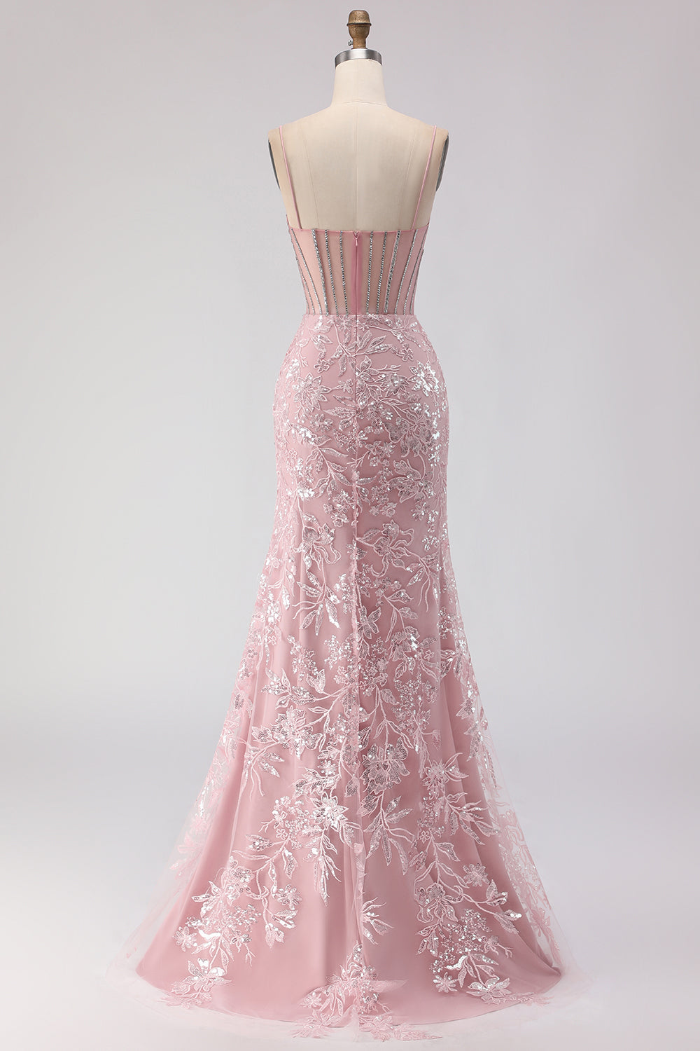 Floral Blush Corset Mermaid Long Sparkly Prom Dress with Sequins