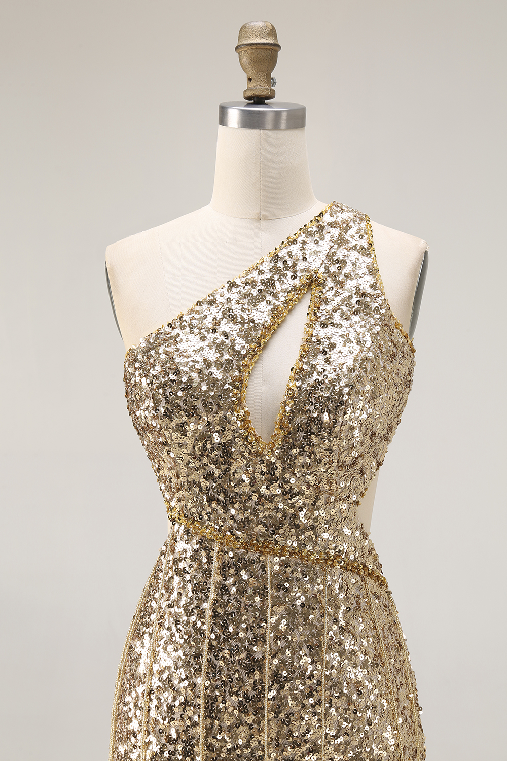 Sparkly Silver Sequins One Shoulder Mermaid Long Prom Dress with Slit