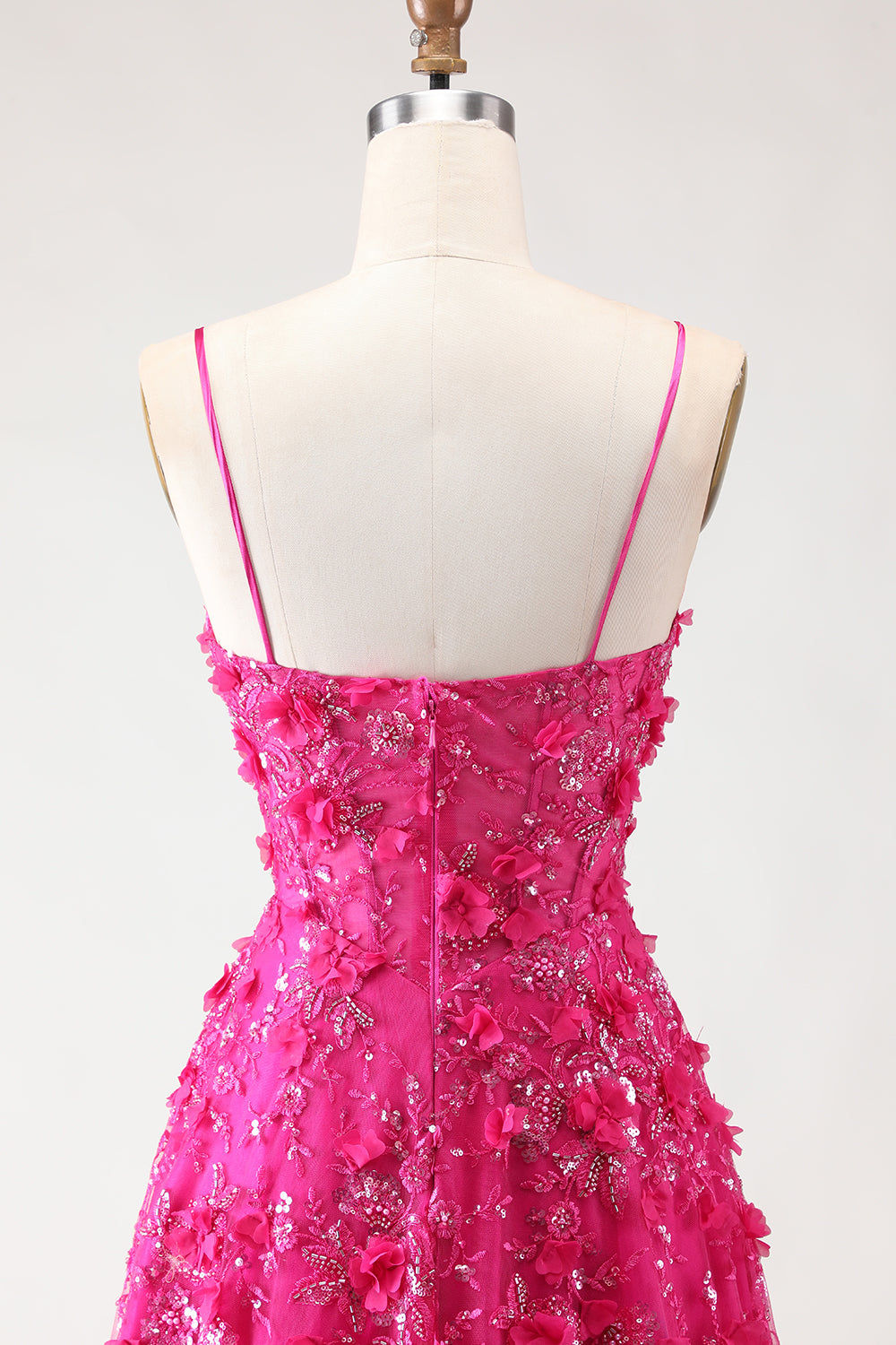 Sparkly Fuchsia Beaded A-Line Corset Long Floral Prom Dress with Slit