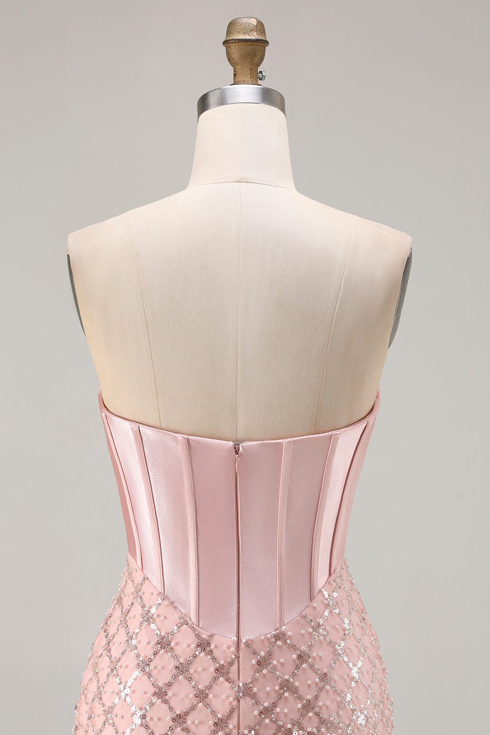 Sparkly Blush Sequin Mermaid Sweetheart Long Corset Prom Dress