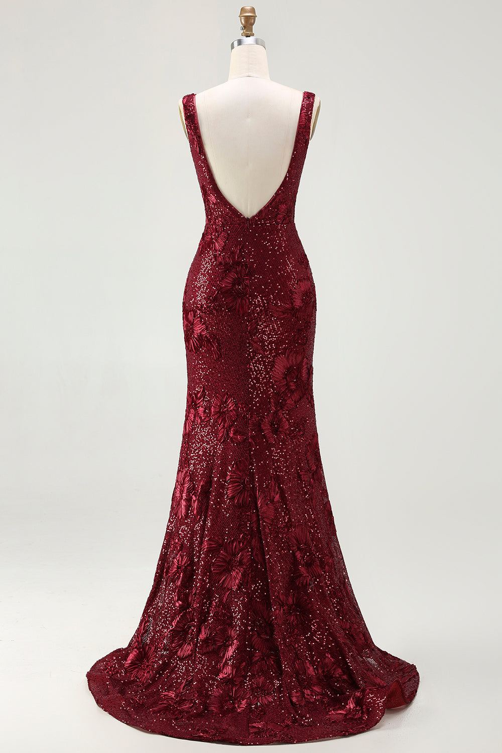 Sparkly Burgundy Mermaid Sequins Deep V-Neck Long Prom Dress with Slit