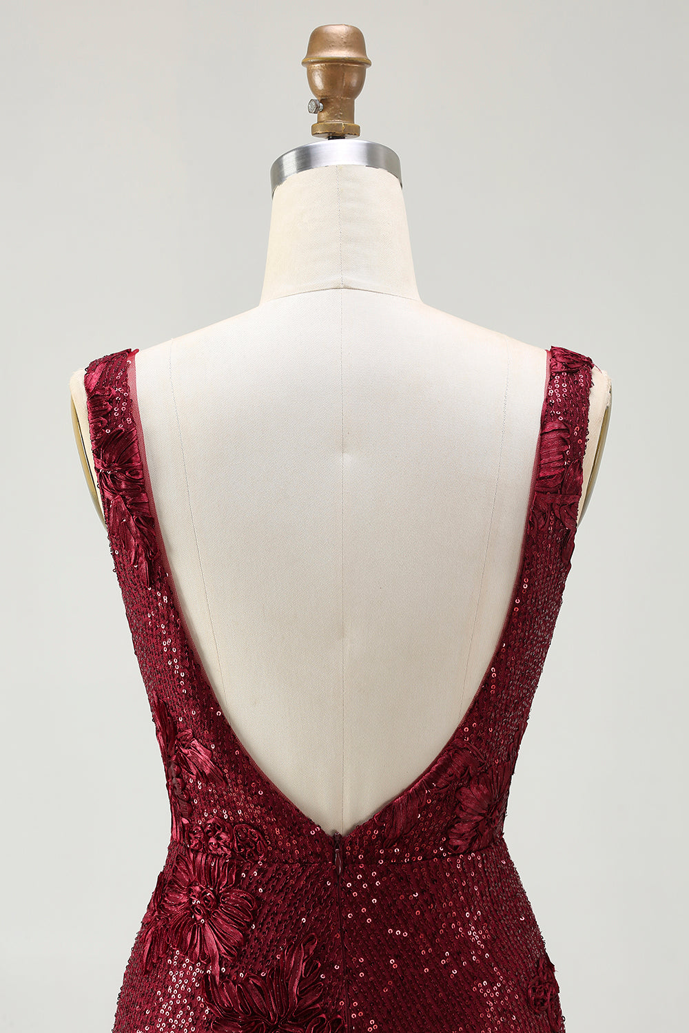 Sparkly Burgundy Mermaid Sequins Deep V-Neck Long Prom Dress with Slit