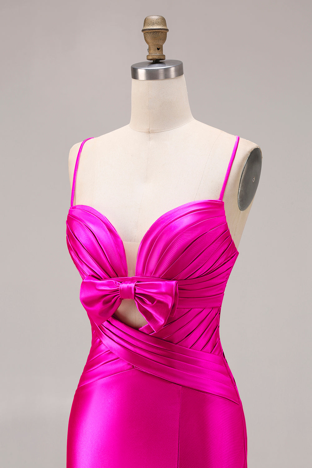 Fuchsia Mermaid Spaghetti Straps Keyhole Long Satin Prom Dress with Slit