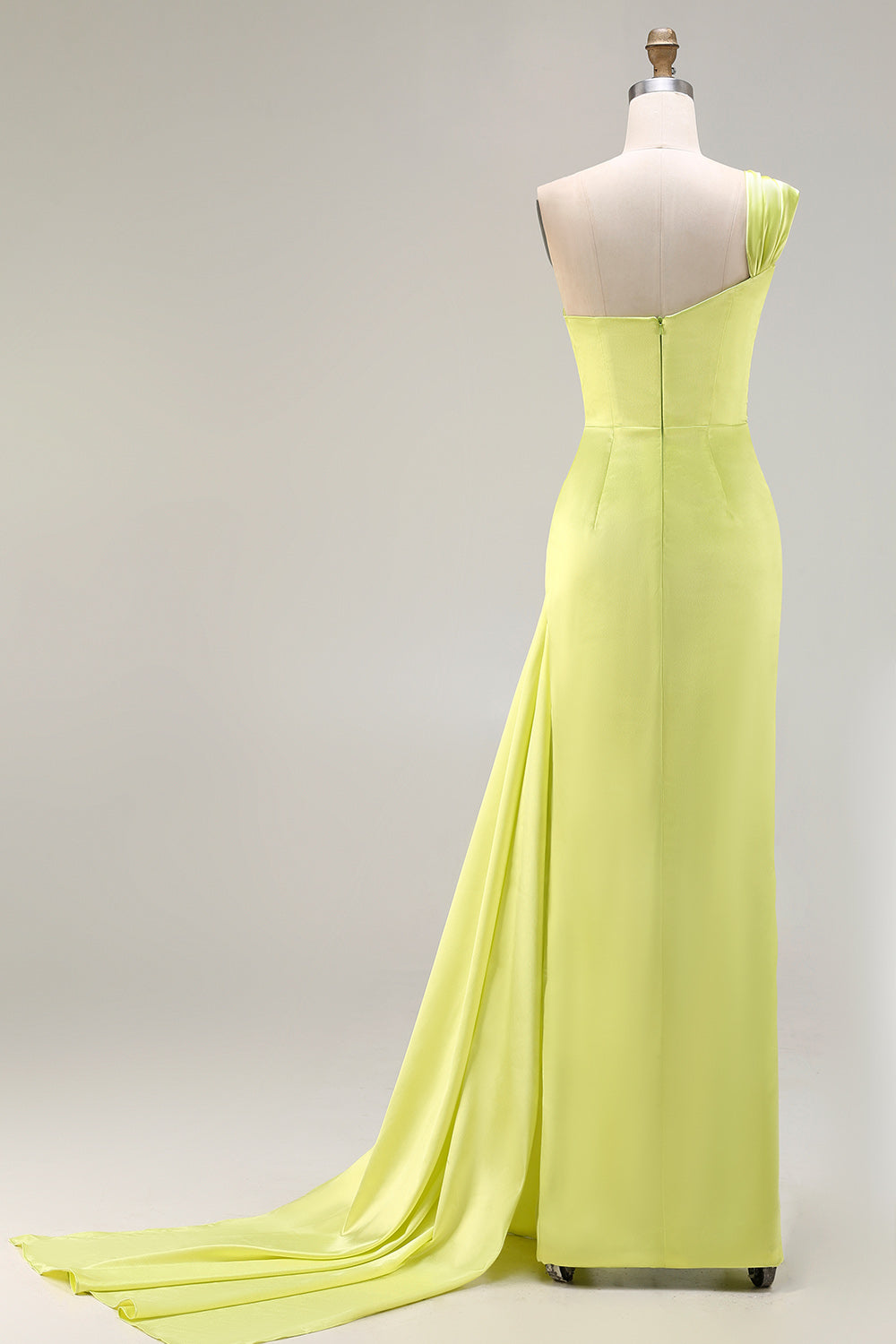 Elegant Green Sheath One Shoulder Ruched Long Prom Dress with Slit