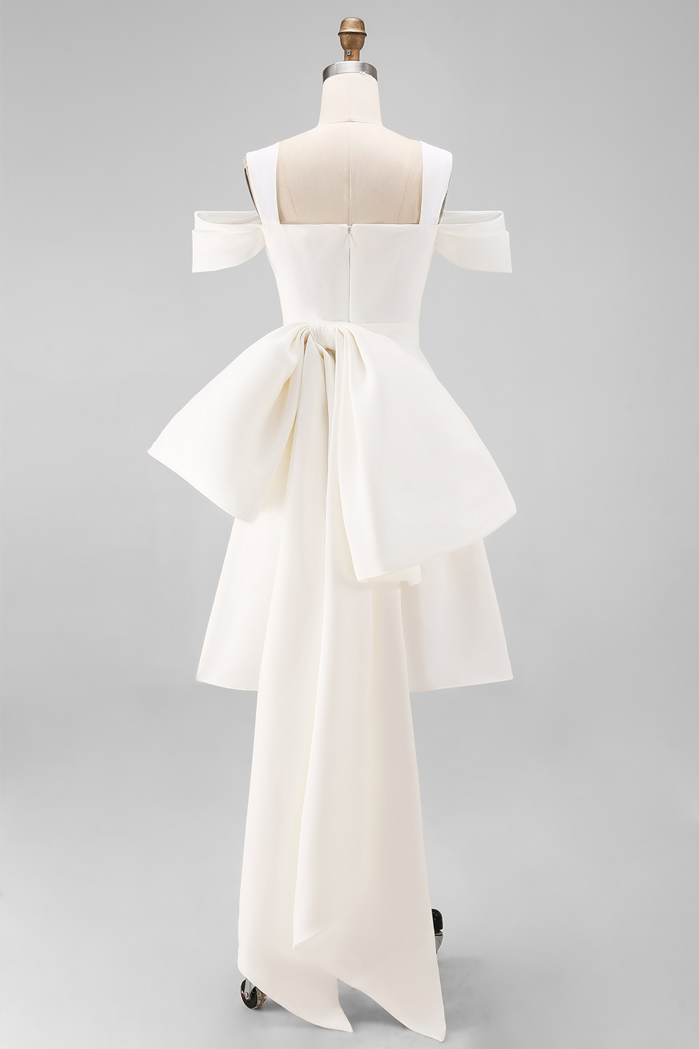 White Satin Off the Shoulder Bodycon Short Birdal Shower Dress with Bows