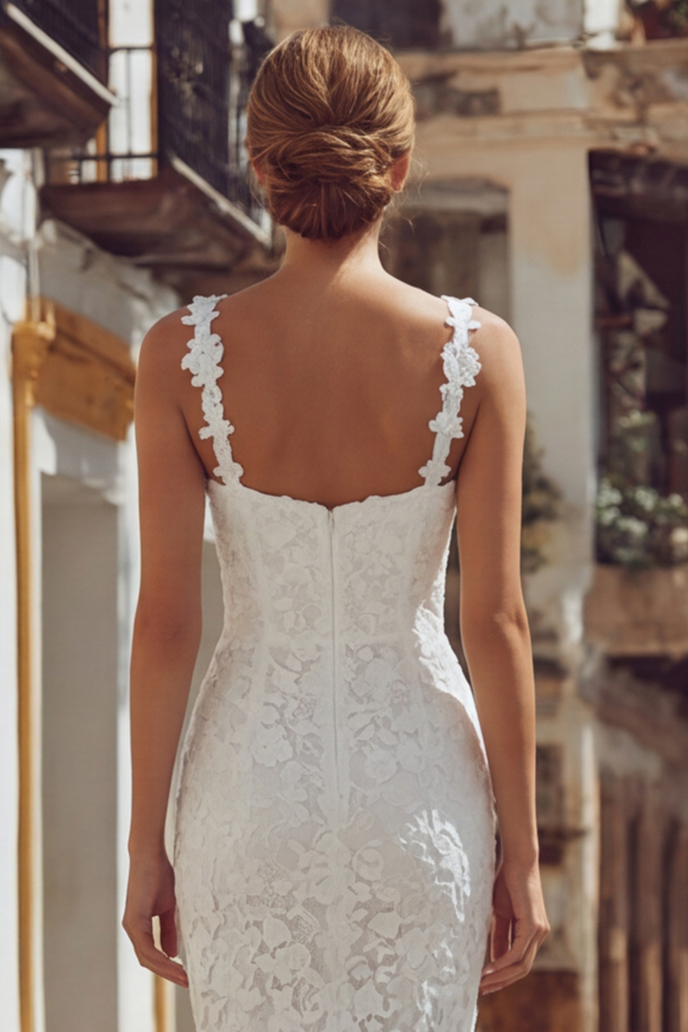 Elegant Ivory Lace Bodycon Thick Straps Midi Wedding Reception Dress