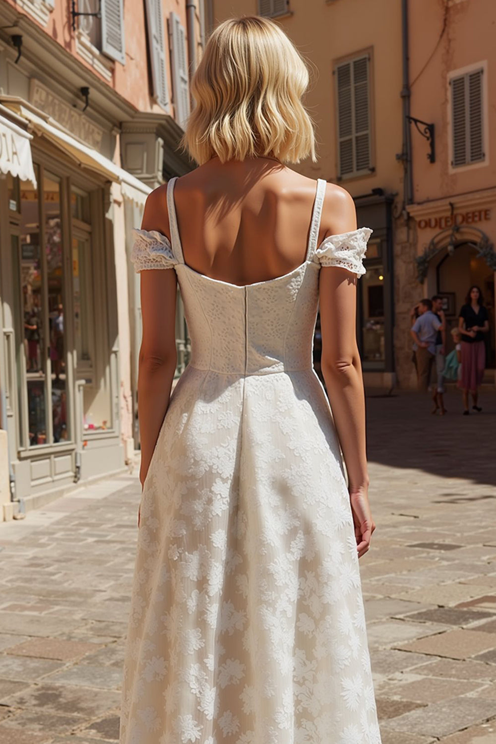 Floral Ivory A-Line Cold Shoulder Long Engagement Dress