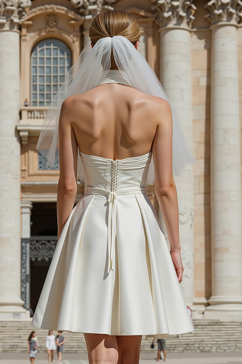 White A Line Sweetheart Mini Wedding Reception Dress with Belt