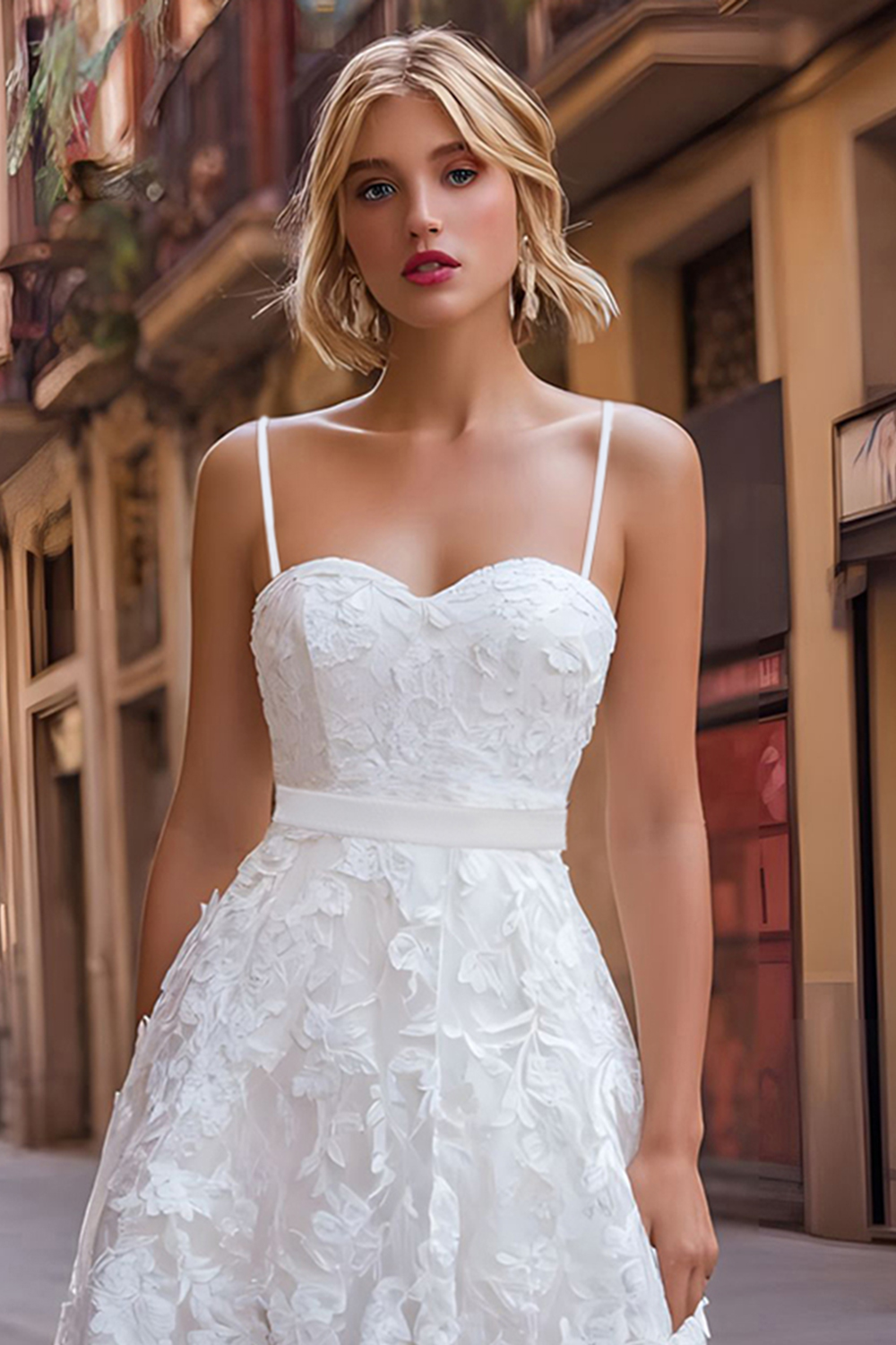 White Lace A Line Sweetheart Mini Bachelorette Dress