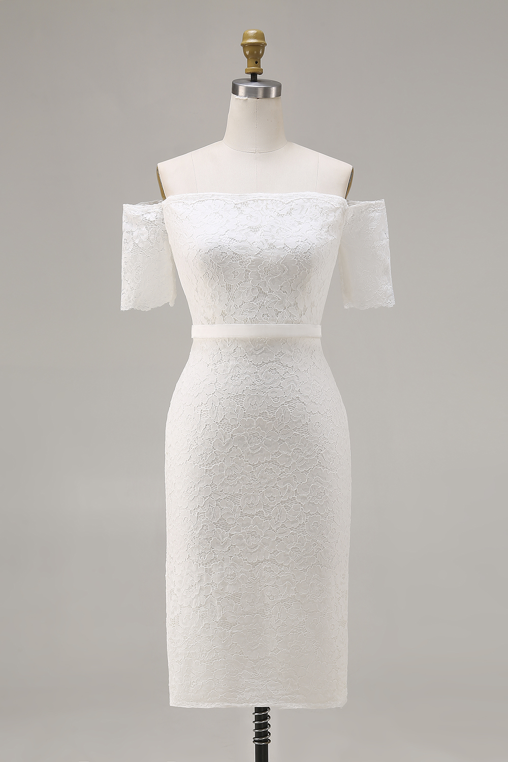 Ivory Lace Off the Shoulder Bodycon Midi Boho Engagement Dress