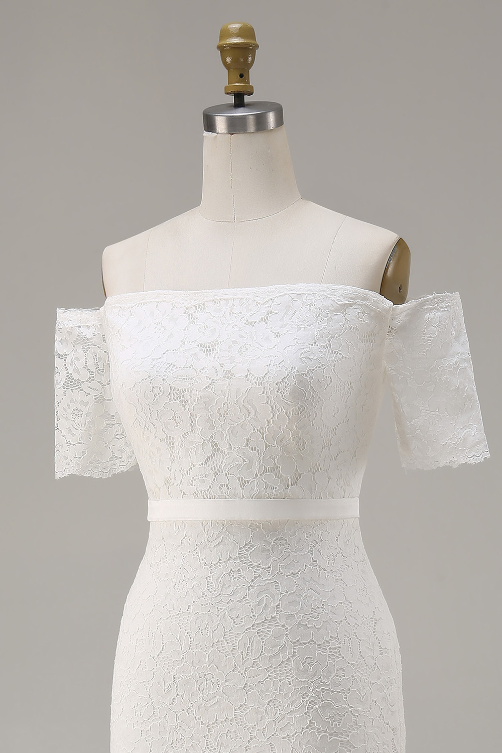 Ivory Lace Off the Shoulder Bodycon Midi Boho Engagement Dress