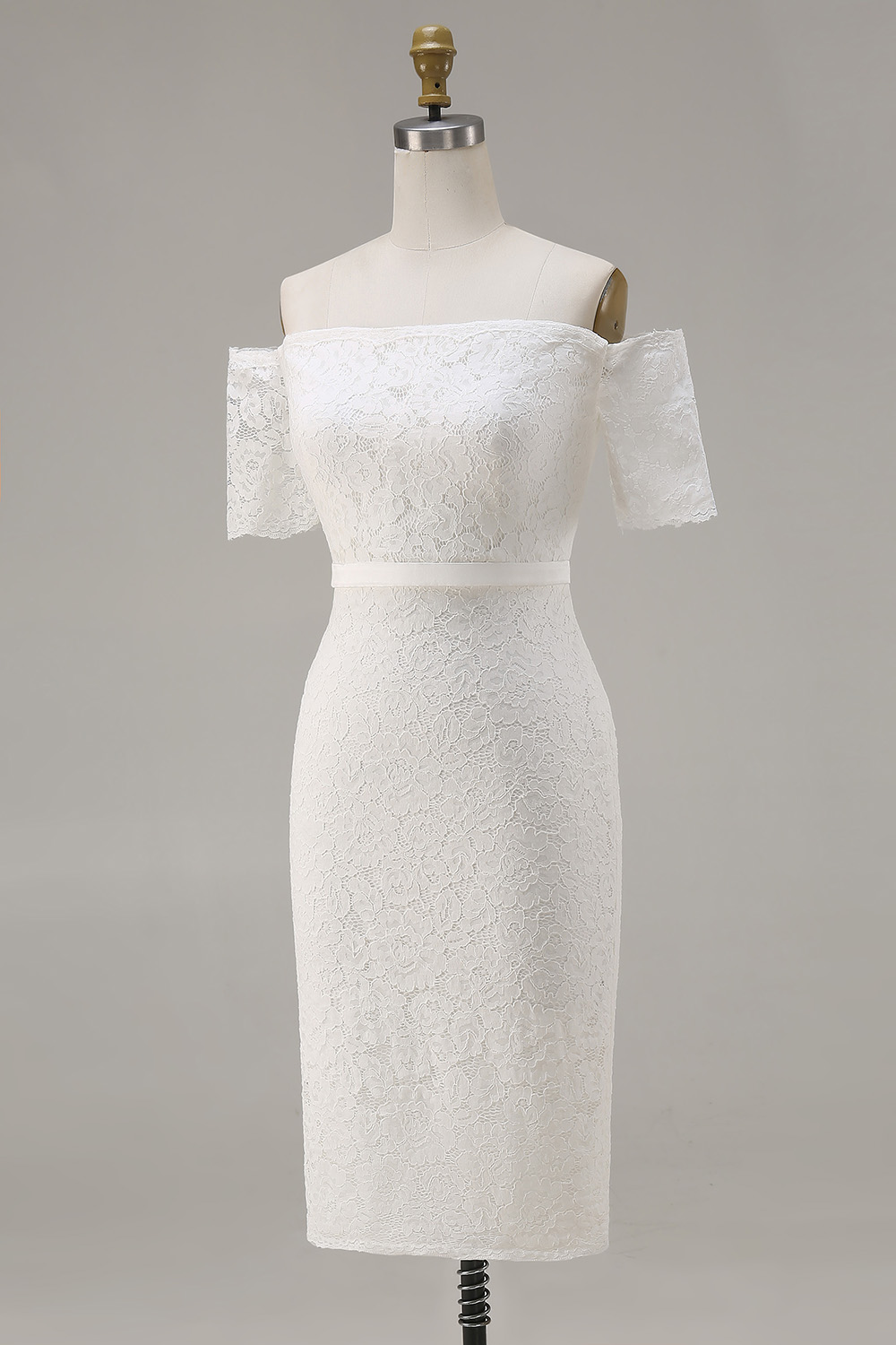 Ivory Lace Off the Shoulder Bodycon Midi Boho Engagement Dress