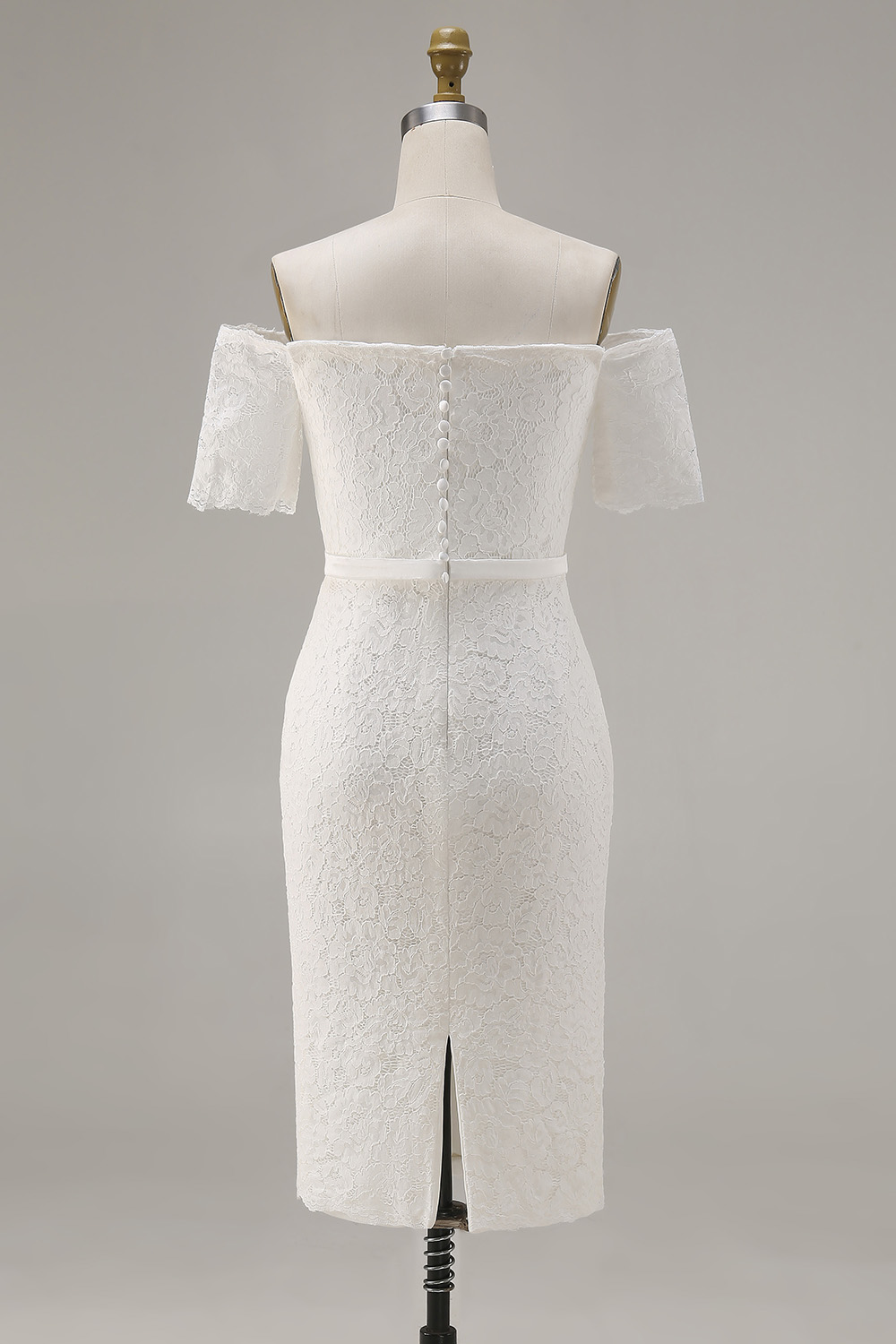 Ivory Lace Off the Shoulder Bodycon Midi Boho Engagement Dress