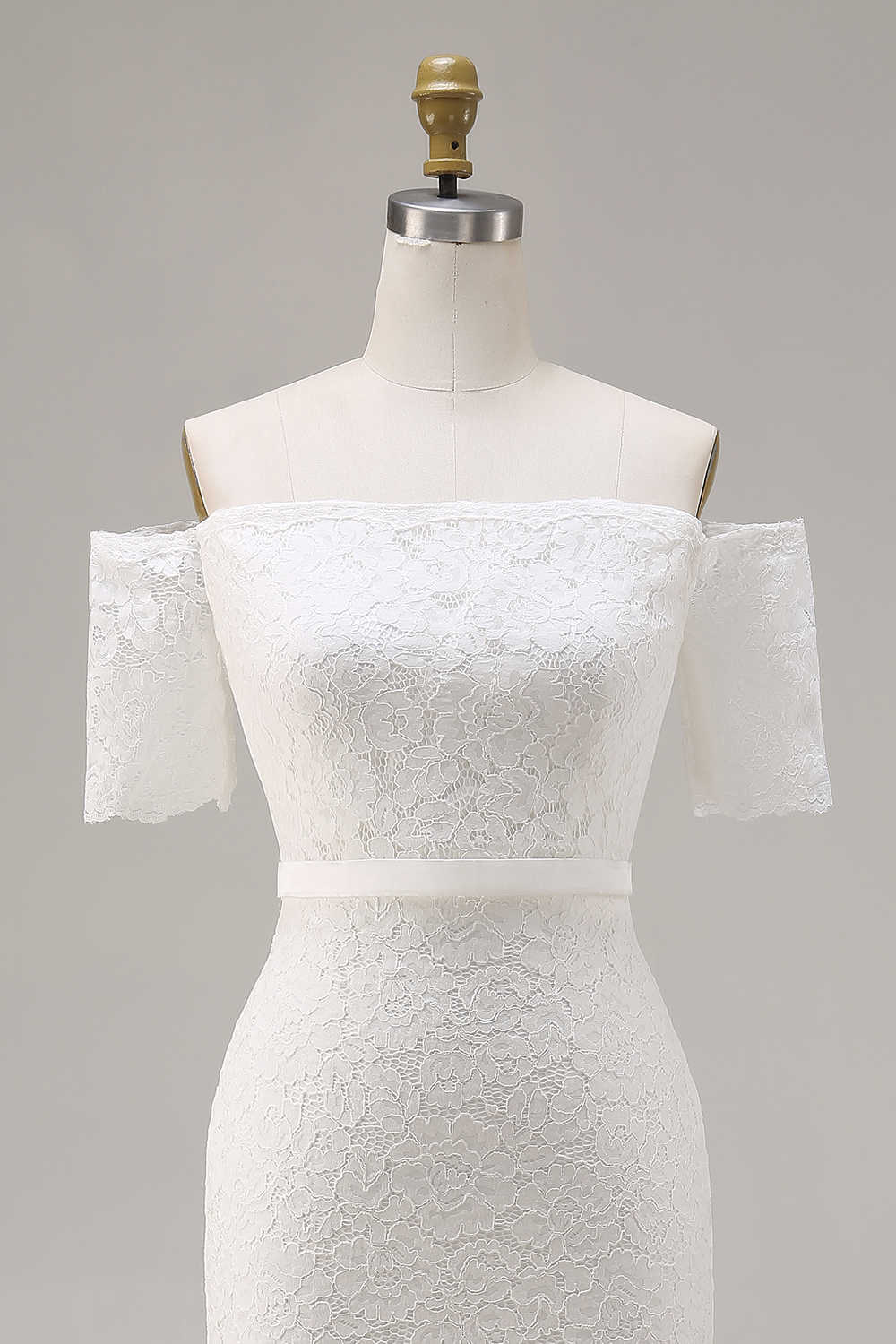 Ivory Lace Off the Shoulder Bodycon Midi Boho Engagement Dress