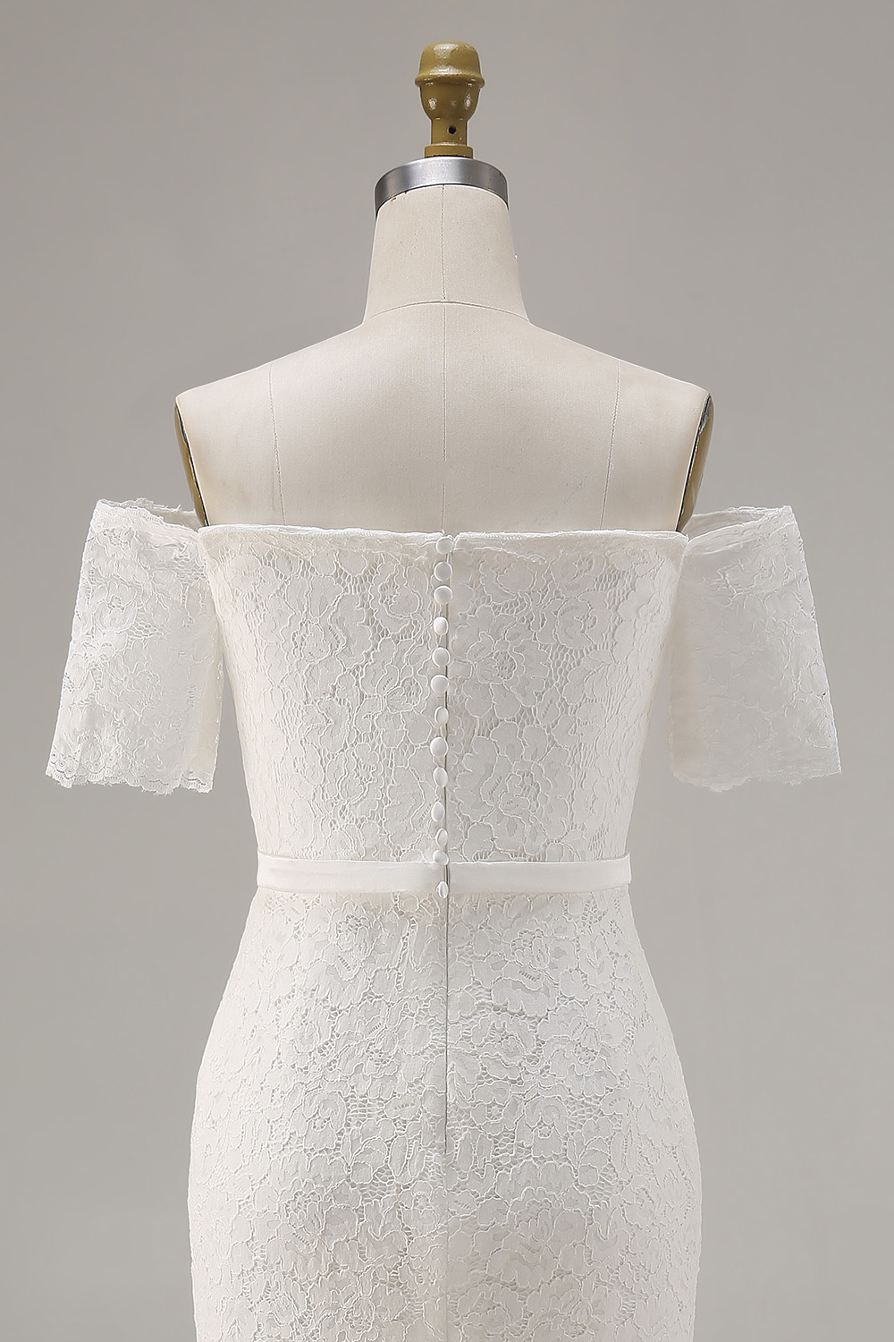 Ivory Lace Off the Shoulder Bodycon Midi Boho Engagement Dress