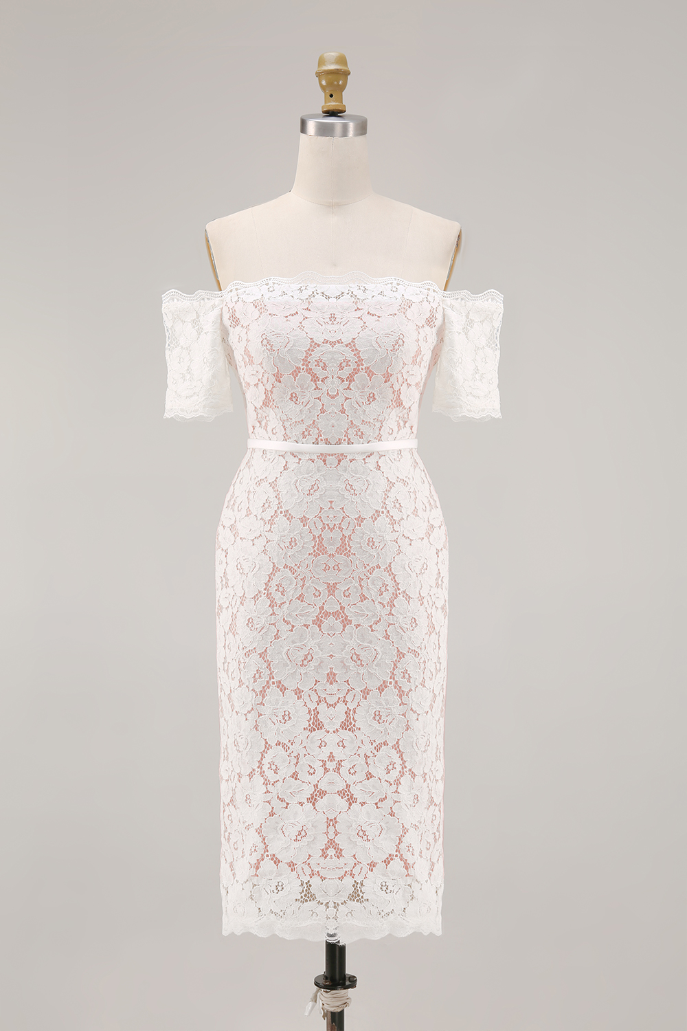 Ivory Lace Off the Shoulder Bodycon Midi Boho Engagement Dress