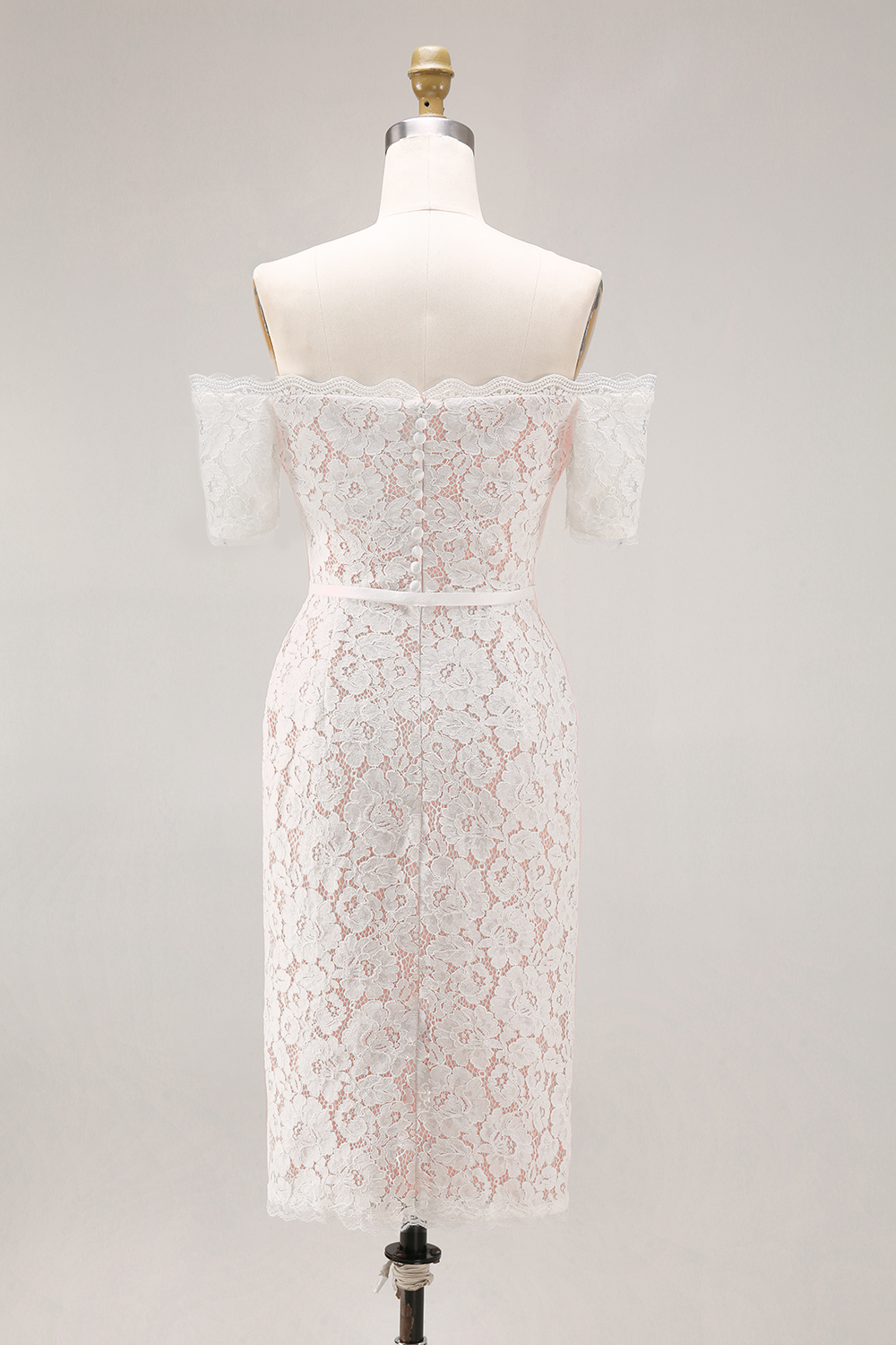 Ivory Lace Off the Shoulder Bodycon Midi Boho Engagement Dress