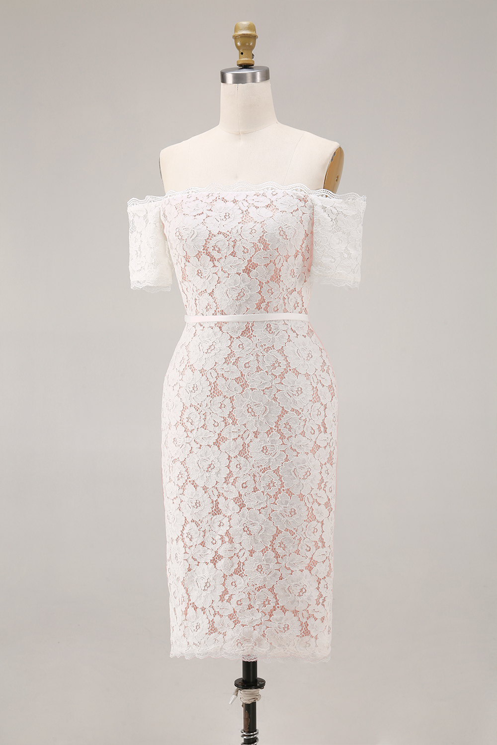 Ivory Lace Off the Shoulder Bodycon Midi Boho Engagement Dress