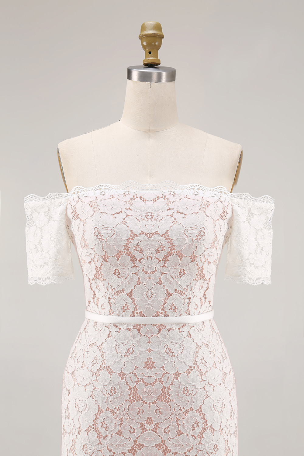 Ivory Lace Off the Shoulder Bodycon Midi Boho Engagement Dress