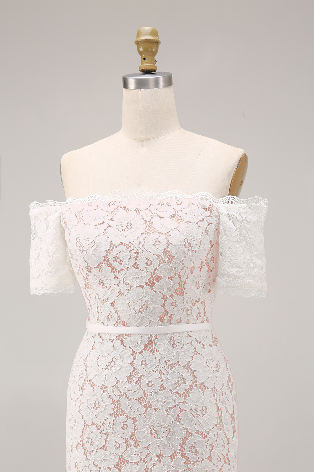 Ivory Lace Off the Shoulder Bodycon Midi Boho Engagement Dress