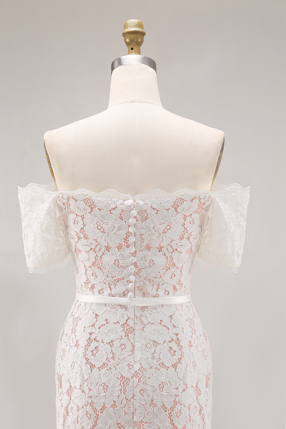 Ivory Lace Off the Shoulder Bodycon Midi Boho Engagement Dress