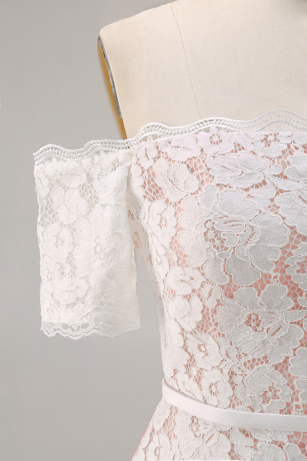 Ivory Lace Off the Shoulder Bodycon Midi Boho Engagement Dress