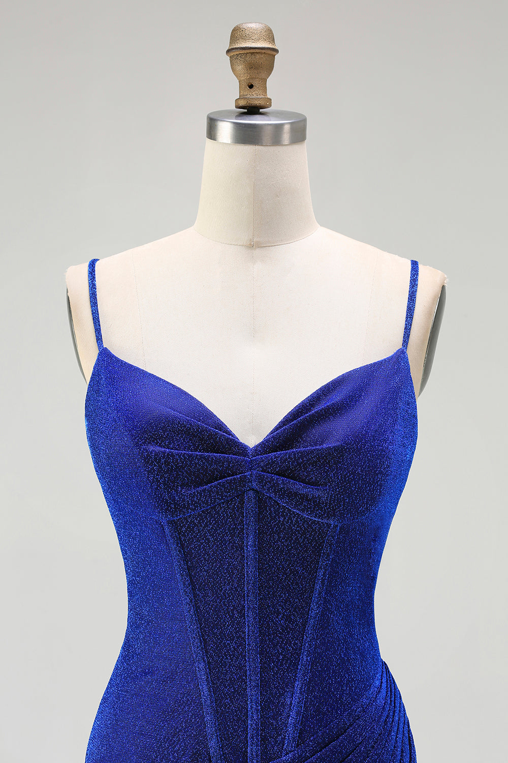 Royal Blue Mermaid Spaghetti Straps Ruched Long Corset Prom Dress with Slit