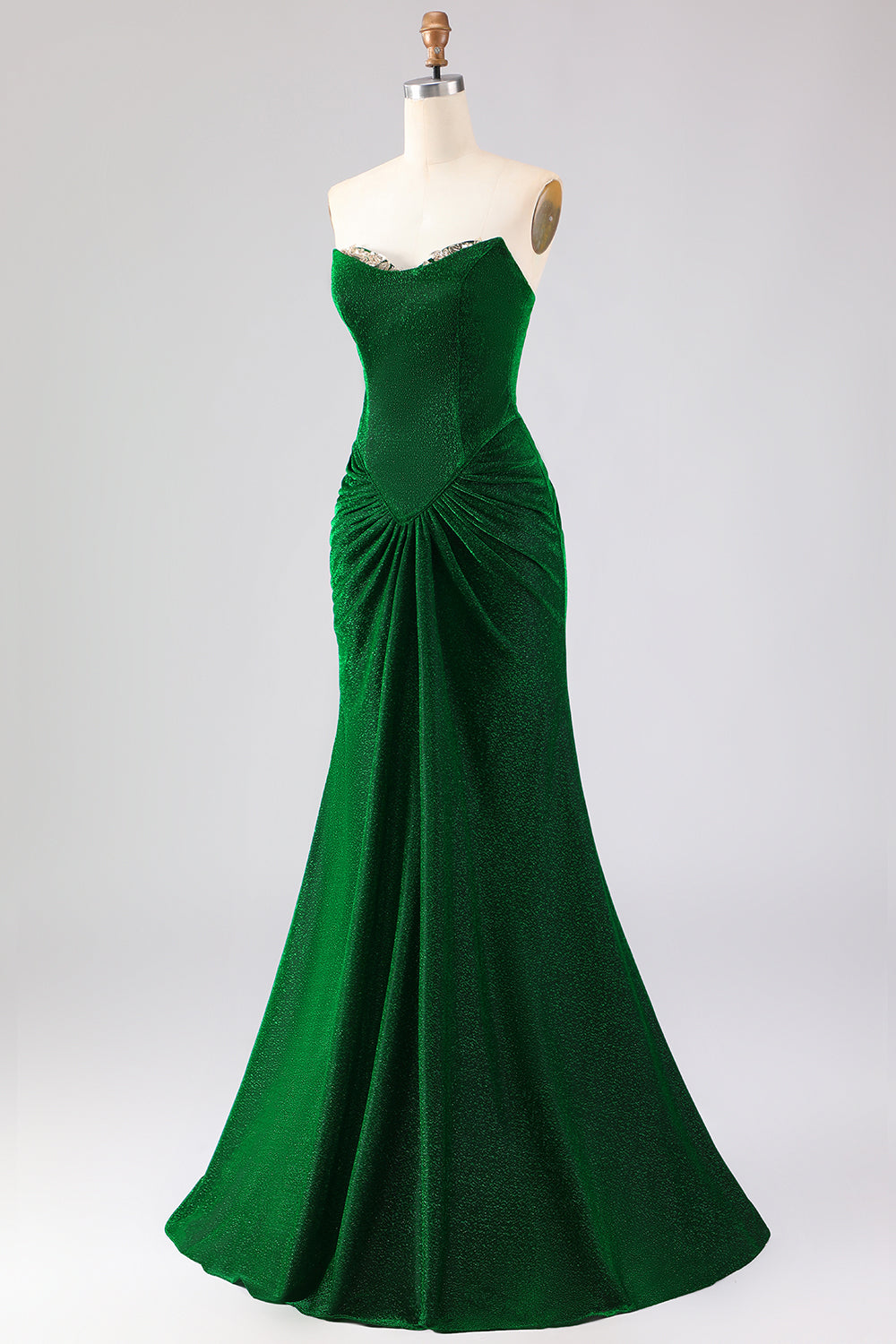 Elegant Dark Green Mermaid Strapless Ruched Long Prom Dress
