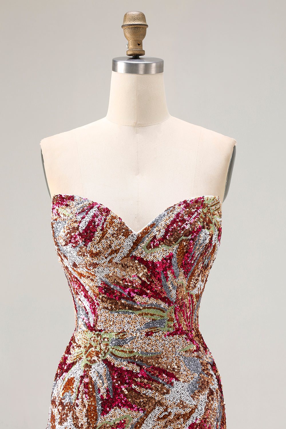 Sparkly Fuchsia Strapless Floral Long Sheath Prom Dress with Slit