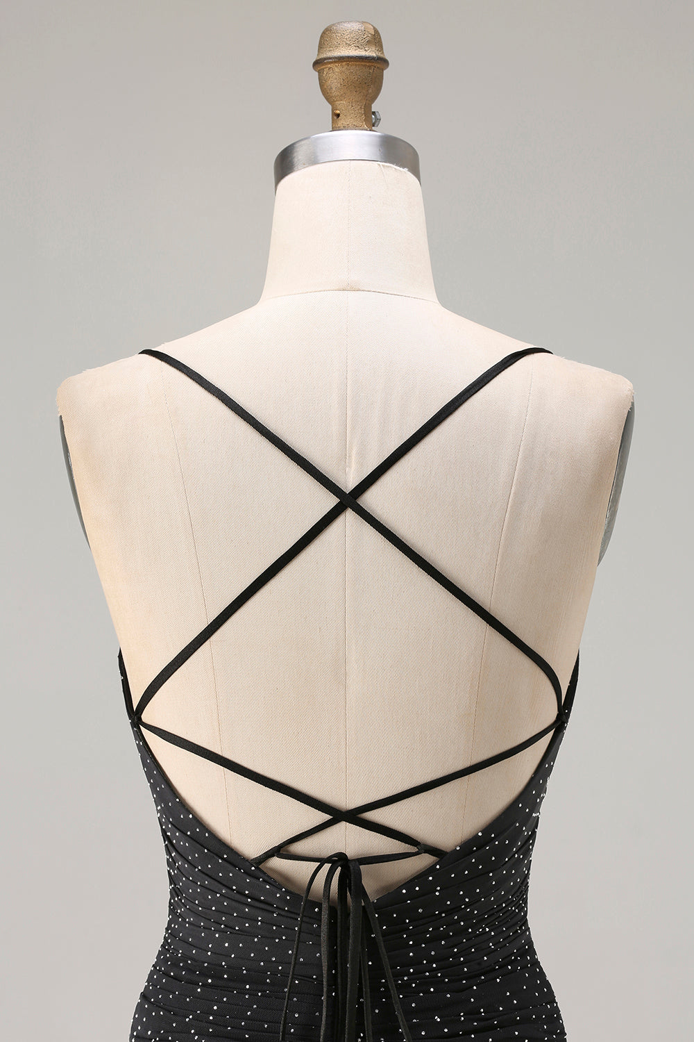 Black Polka Dots Mermaid Ruched Long Prom Dress with Slit