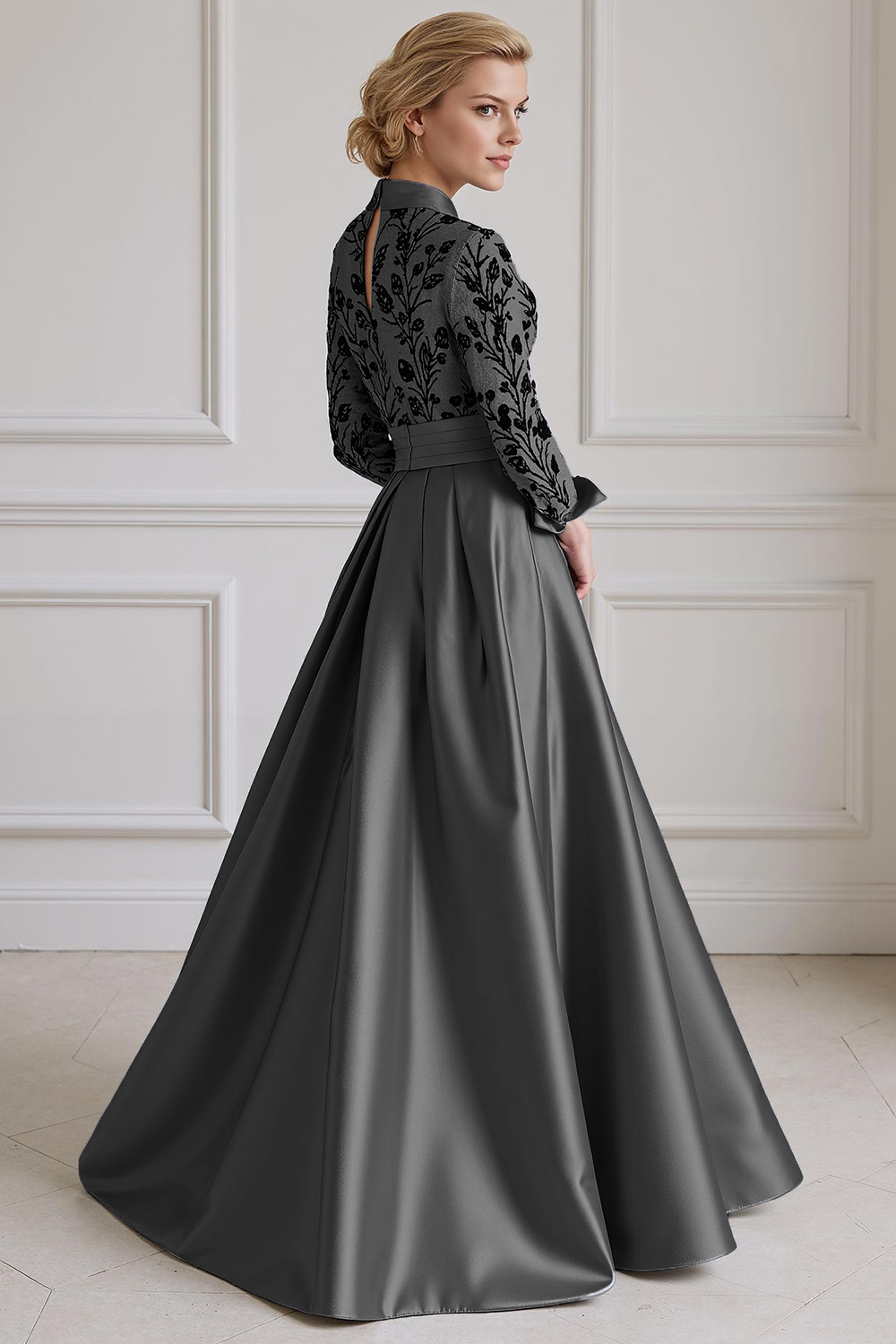 Silver Lapel A Line Floor-Length Mother of the Bride Dress